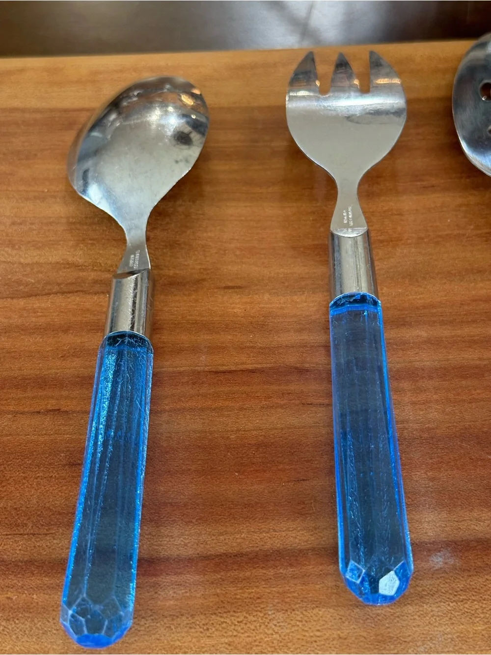 4 Pc Blue Acrylic Handle Stainless Serving Utensil Set Retro MCM